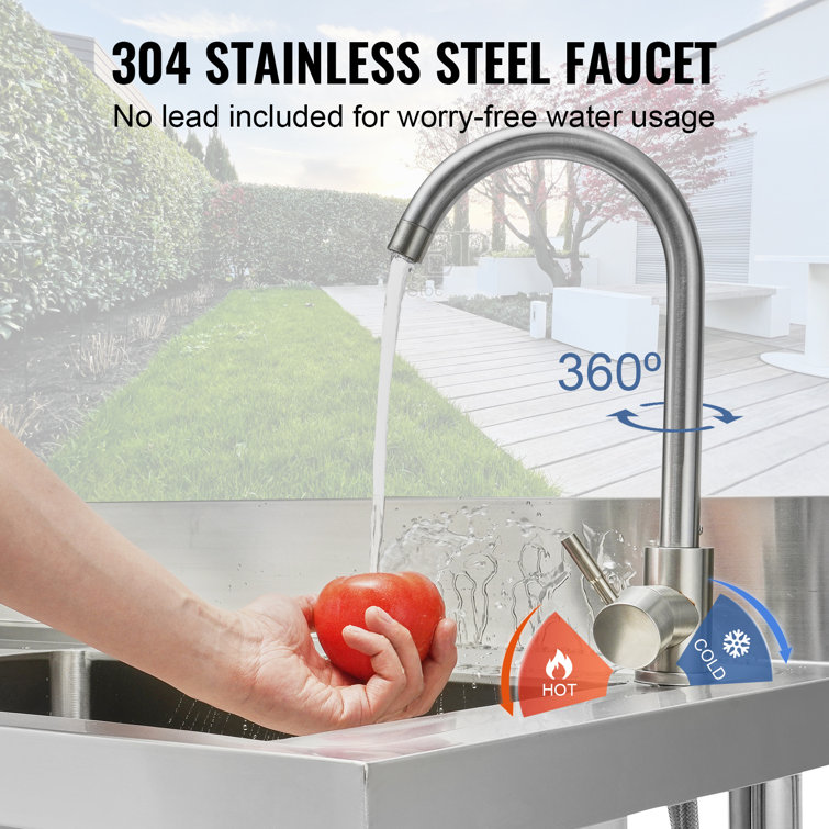 Stainless Steel Freestanding Utility Sink with Faucet and Workbench