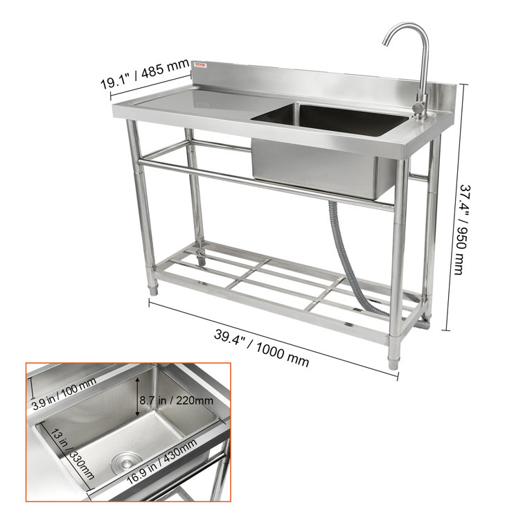 Stainless Steel Freestanding Utility Sink with Faucet and Workbench