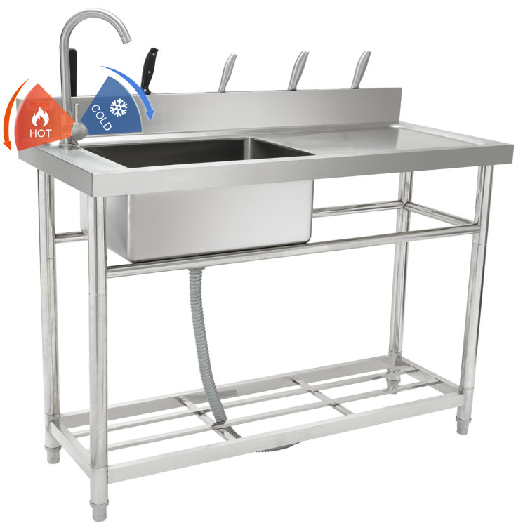 Stainless Steel Utility Sink with Faucet and Workbench