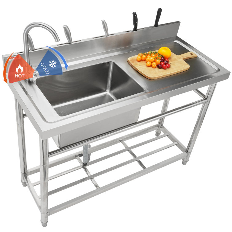 Stainless Steel Utility Sink with Faucet and Workbench
