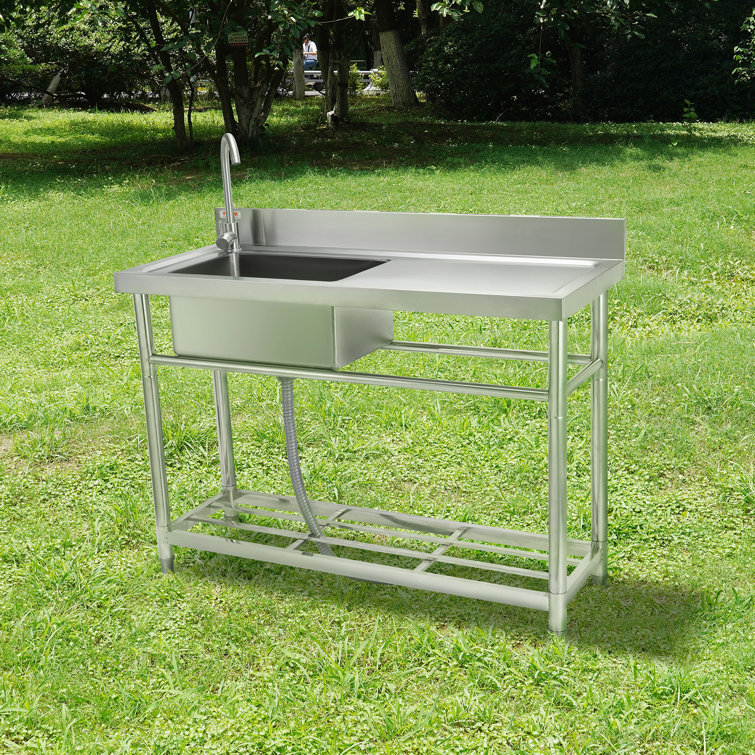 Stainless Steel Utility Sink with Faucet and Workbench