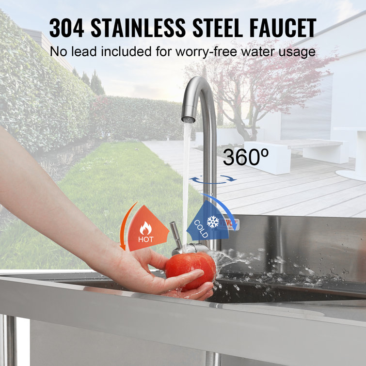 Stainless Steel Utility Sink with Faucet and Workbench