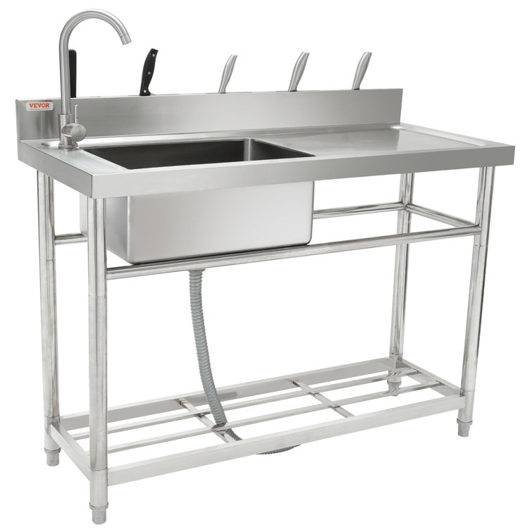 Stainless Steel Utility Sink with Faucet and Workbench
