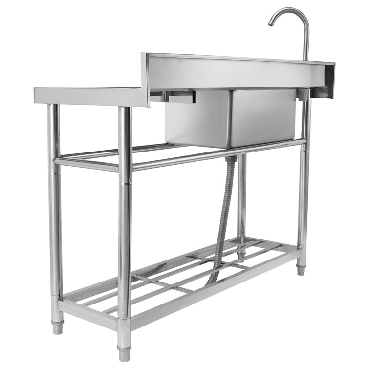 Stainless Steel Utility Sink with Faucet and Workbench