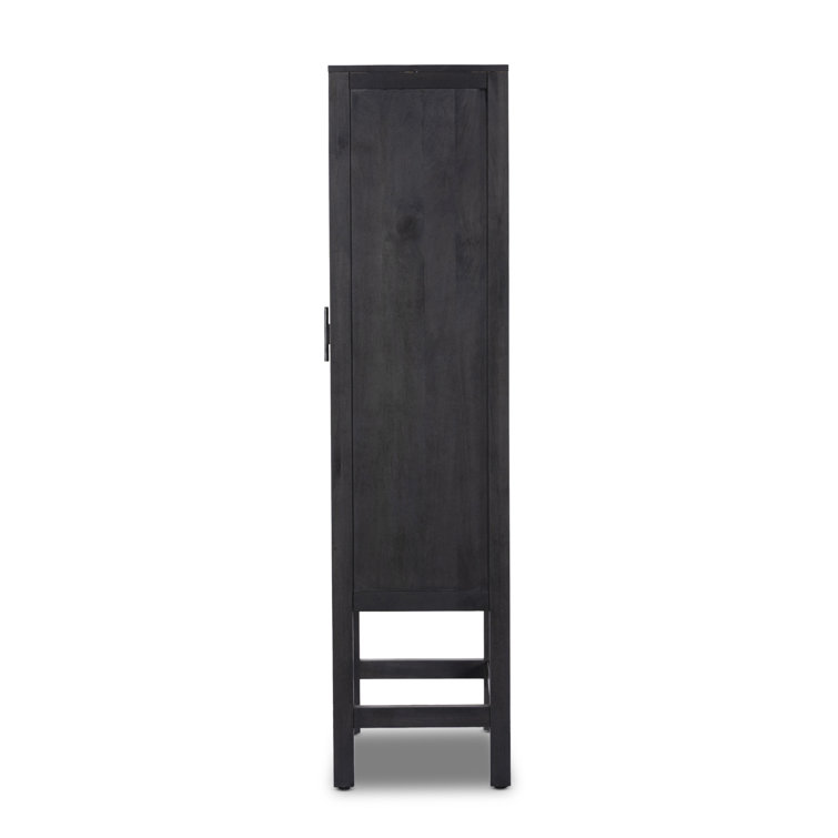 Black Solid Mango and Cane Narrow Cabinet with Adjustable Shelving