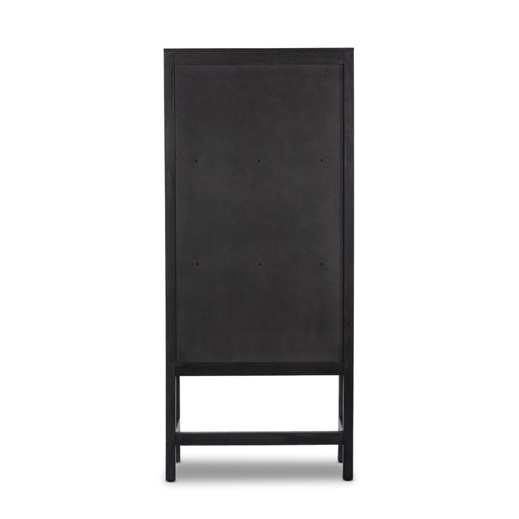 Black Solid Mango and Cane Narrow Cabinet with Adjustable Shelving