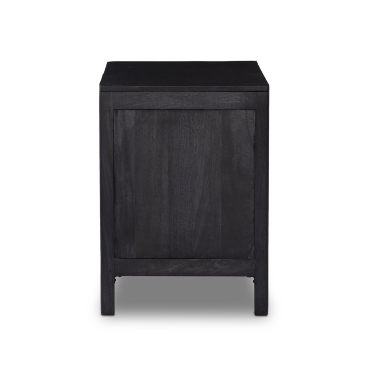 Black Mango Wood and Cane 3-Drawer Nightstand