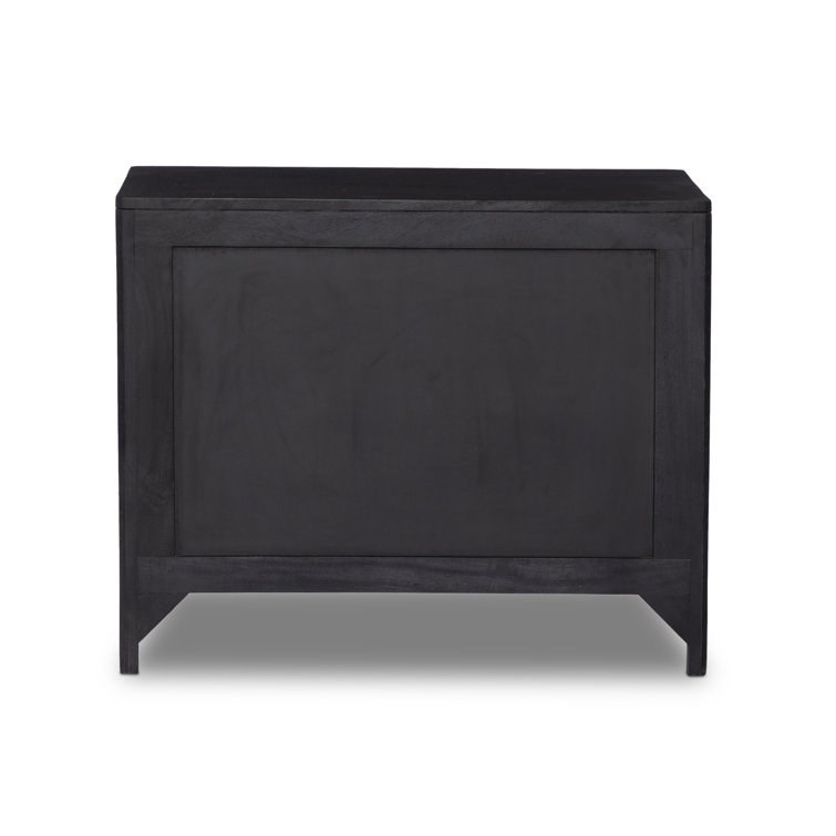 Black Mango Wood and Cane 3-Drawer Nightstand