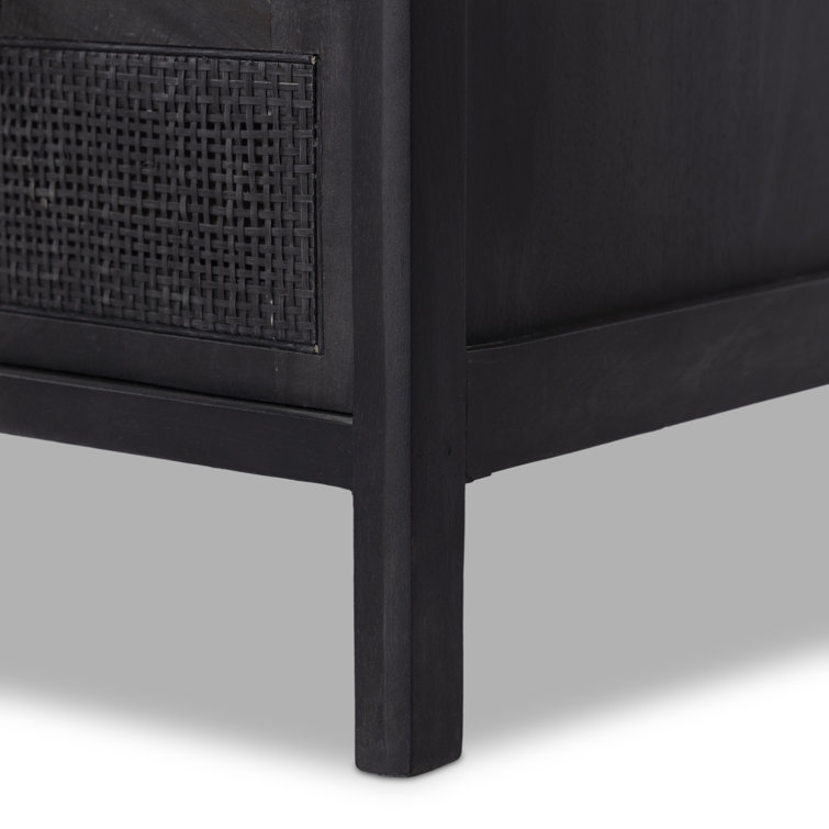Black Mango Wood and Cane 3-Drawer Nightstand