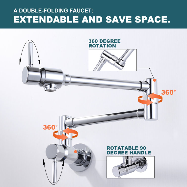 Polished Chrome Wall Mounted Folding Pot Filler Faucet