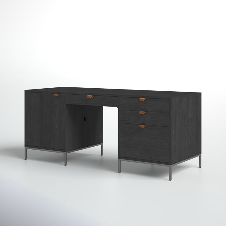 Black Wash Poplar Executive Desk with Storage Drawers