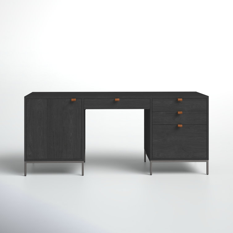 Black Wash Poplar Executive Desk with Storage Drawers