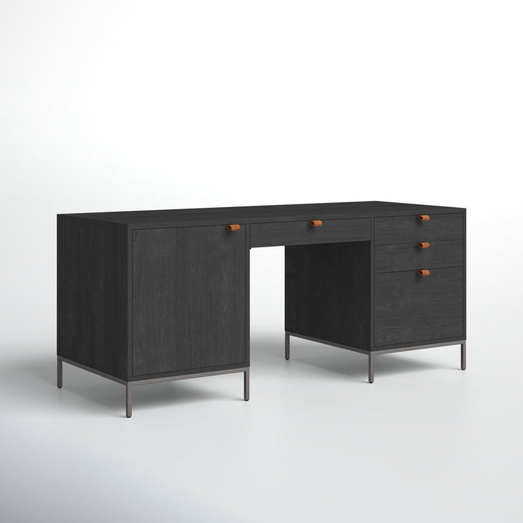 Black Wash Poplar Executive Desk with Storage Drawers