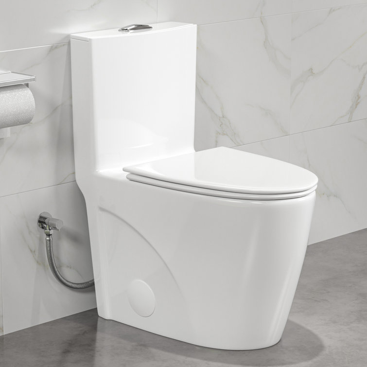 White Elongated Dual Flush High Efficiency One-Piece Toilet
