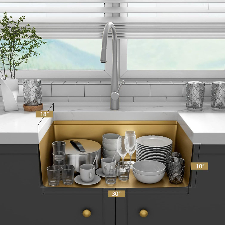 30'' Gold PVD Stainless Steel Single Bowl Drop-In Kitchen Sink