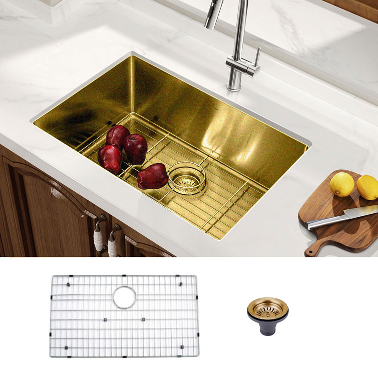 30'' Gold PVD Stainless Steel Single Bowl Drop-In Kitchen Sink