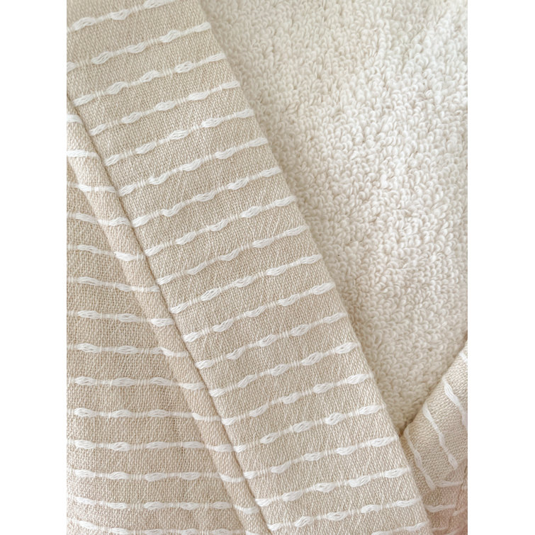 Cream Striped Cotton Blend Knee-Length Bathrobe