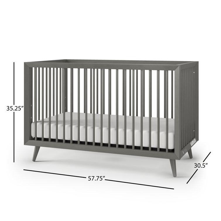 Lunar Gray Mid-Century Modern Convertible Crib and Dresser Set