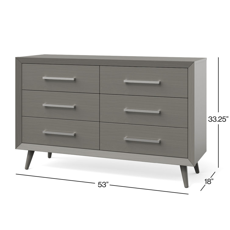 Lunar Gray Mid-Century Modern Convertible Crib and Dresser Set