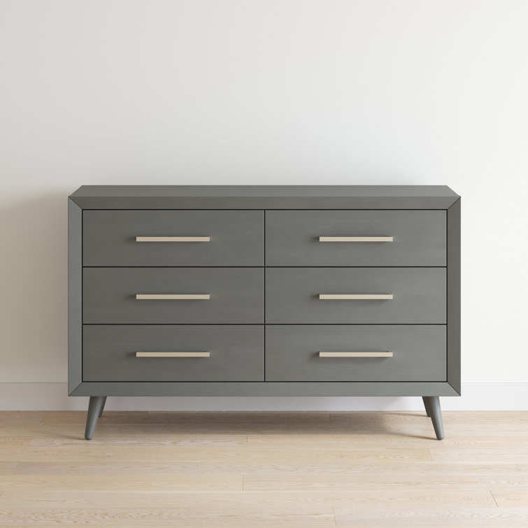 Lunar Gray Mid-Century Modern Convertible Crib and Dresser Set