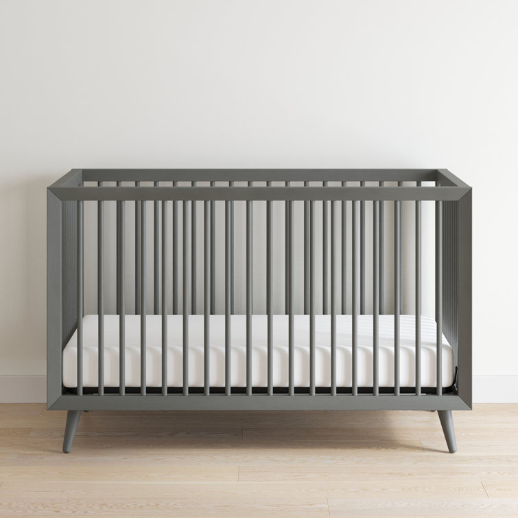 Lunar Gray Mid-Century Modern Convertible Crib and Dresser Set