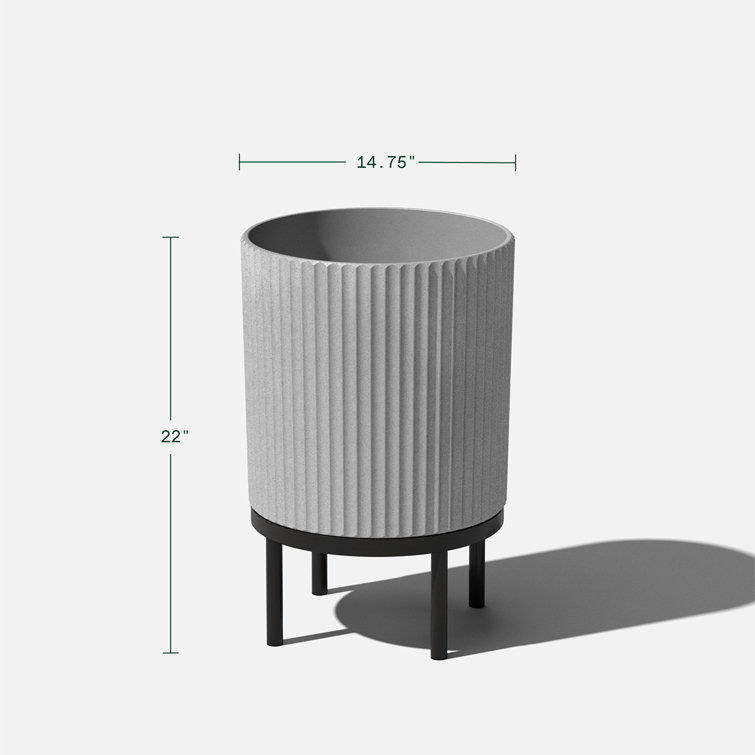 Gray and Black Fluted Planter with Acacia Wood Stand