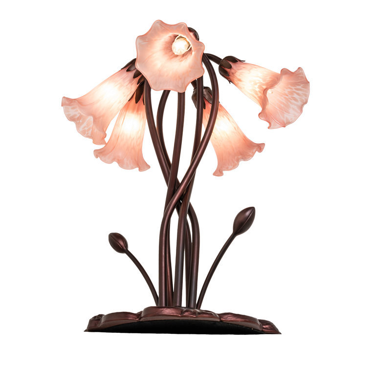 Bronze 5-Light Pink Lily Accent Table Lamp