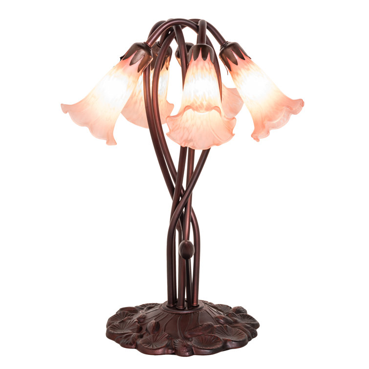 Bronze 5-Light Pink Lily Accent Table Lamp
