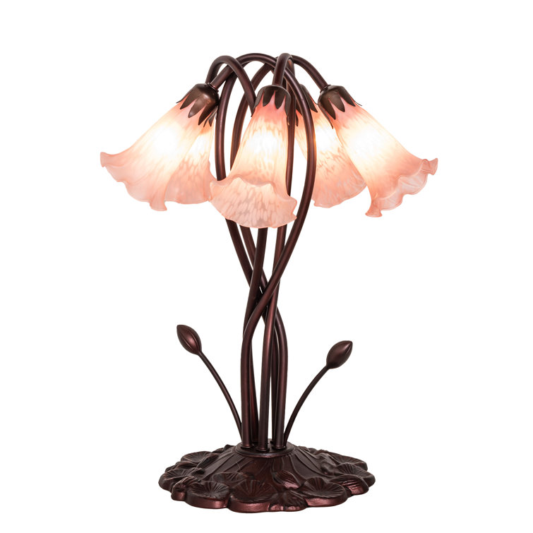 Bronze 5-Light Pink Lily Accent Table Lamp