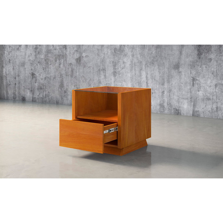 Sleek Modern Wenge Wood & Glass Square End Table with Storage