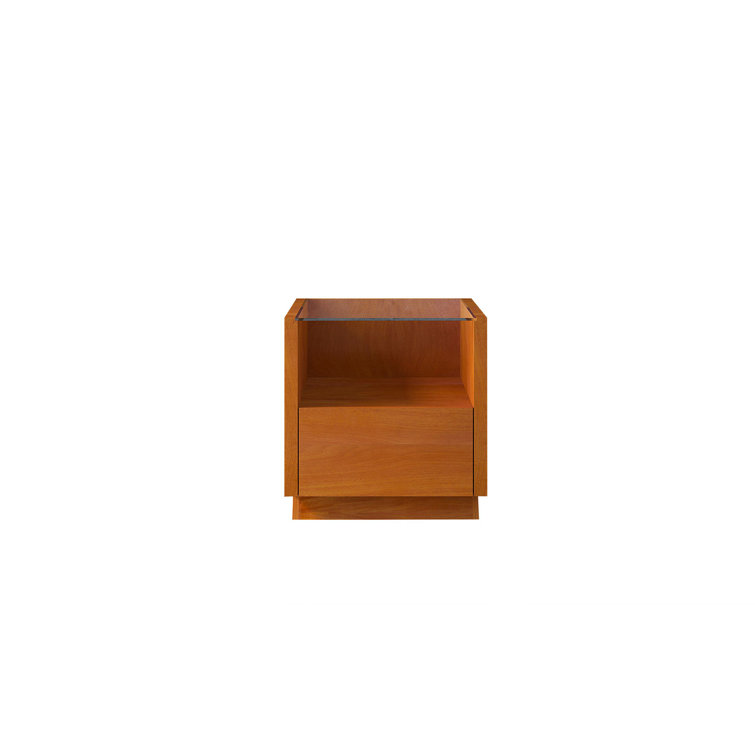 Sleek Modern Wenge Wood & Glass Square End Table with Storage