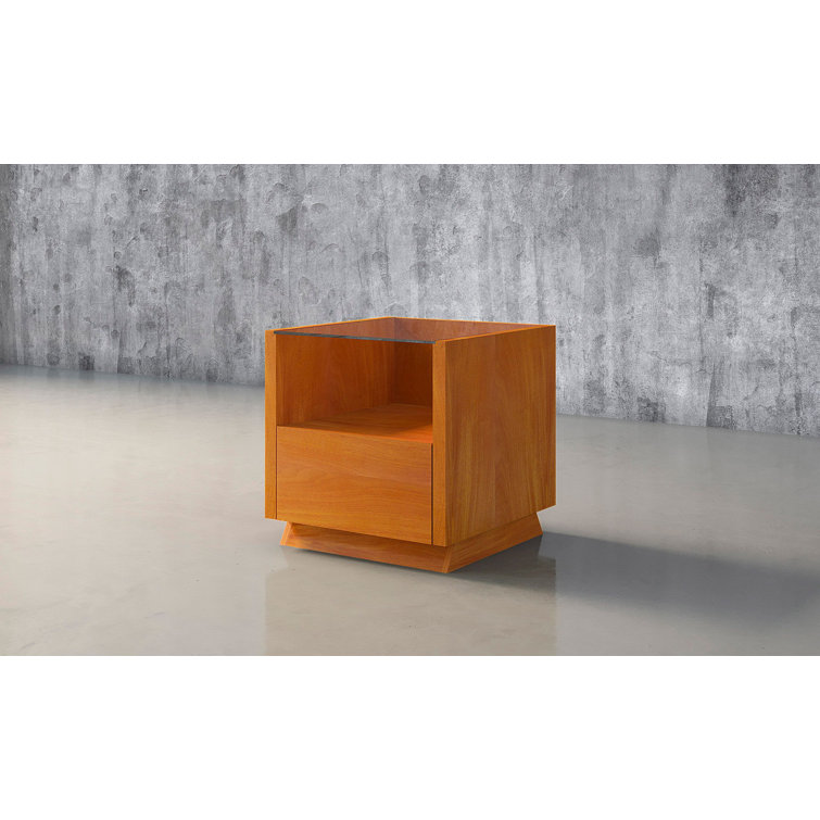 Sleek Modern Wenge Wood & Glass Square End Table with Storage