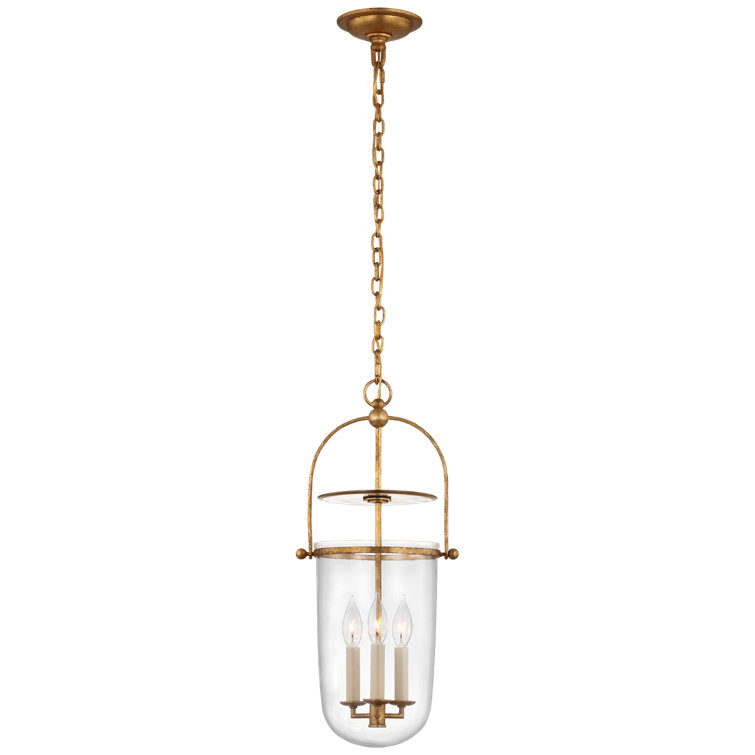 Gilded Iron and Clear Glass 3-Light Indoor/Outdoor Pendant