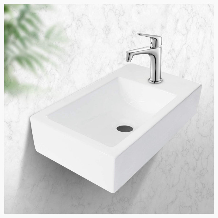 18'' White Ceramic Rectangular Wall-Mount Bathroom Sink