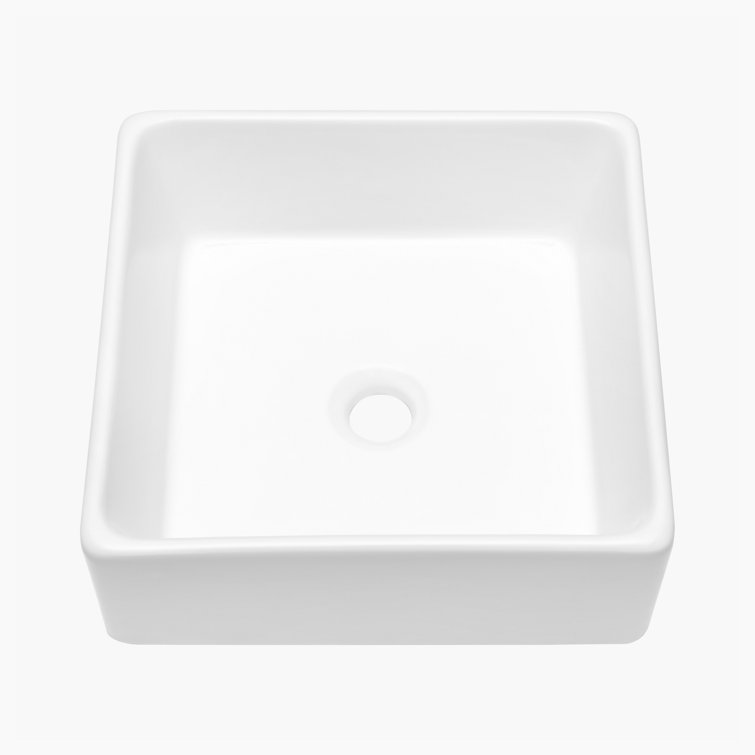 15'' White Gloss Ceramic Square Vessel Bathroom Sink