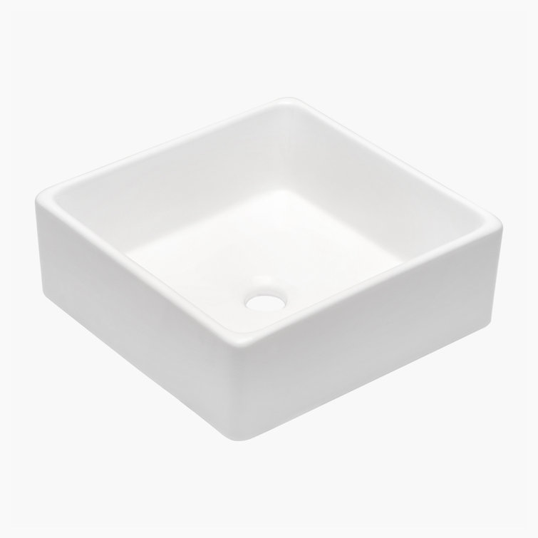 15'' White Gloss Ceramic Square Vessel Bathroom Sink