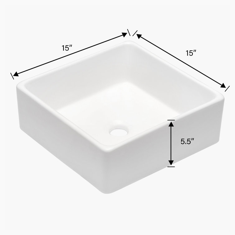 15'' White Gloss Ceramic Square Vessel Bathroom Sink