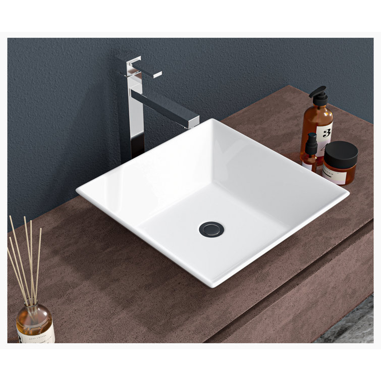 16'' White Ceramic Rectangular Vessel Bathroom Sink