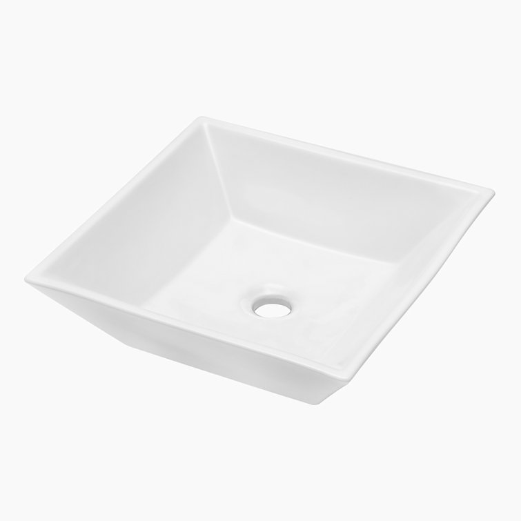 16'' White Ceramic Rectangular Vessel Bathroom Sink