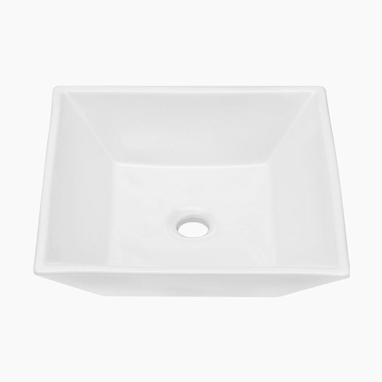 16'' White Ceramic Rectangular Vessel Bathroom Sink