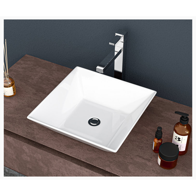 16'' White Ceramic Rectangular Vessel Bathroom Sink