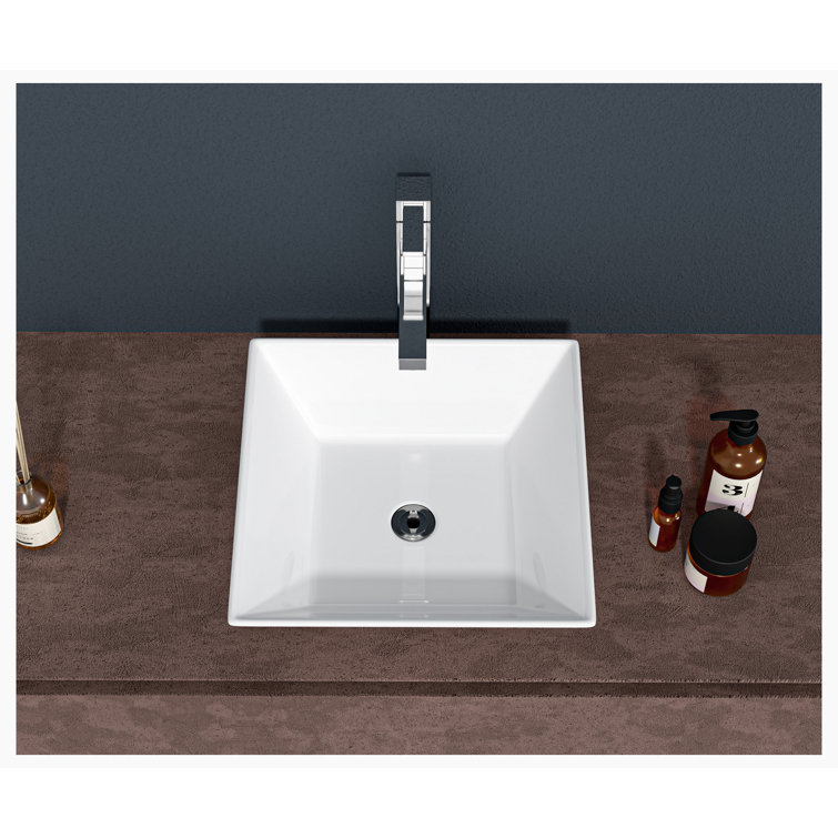 16'' White Ceramic Rectangular Vessel Bathroom Sink