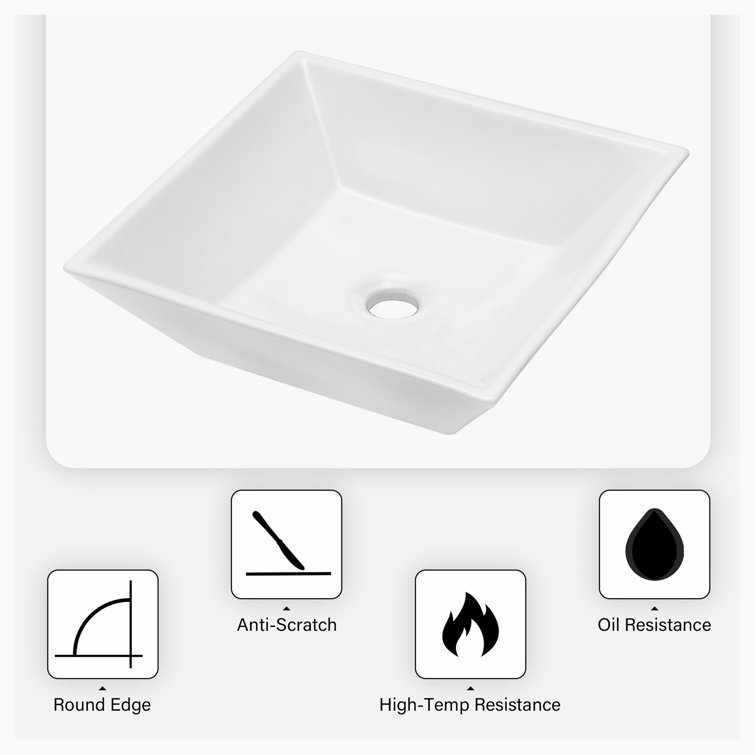 16'' White Ceramic Rectangular Vessel Bathroom Sink