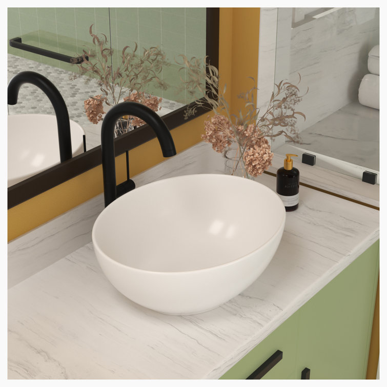 Glossy White Ceramic Oval Bathroom Vessel Sink