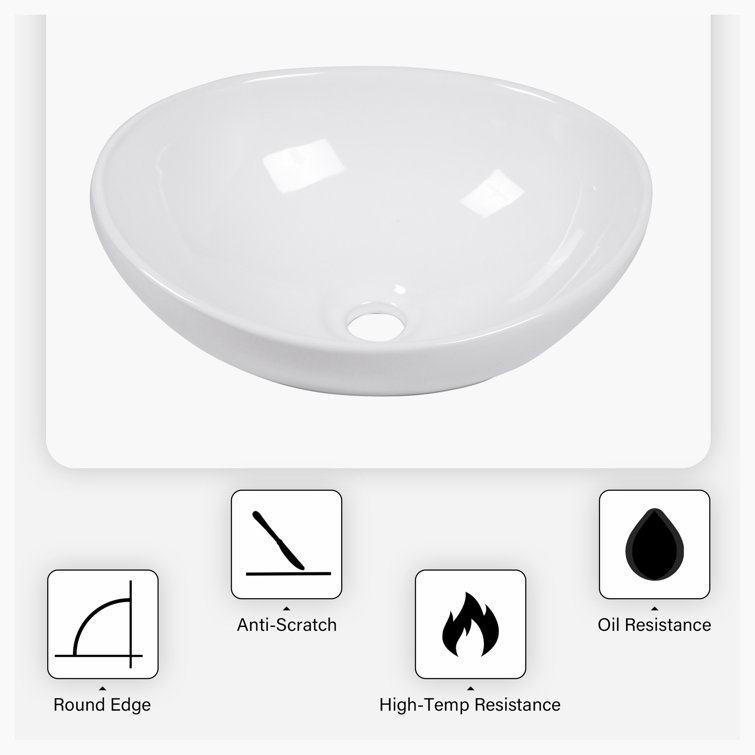 Glossy White Ceramic Oval Bathroom Vessel Sink