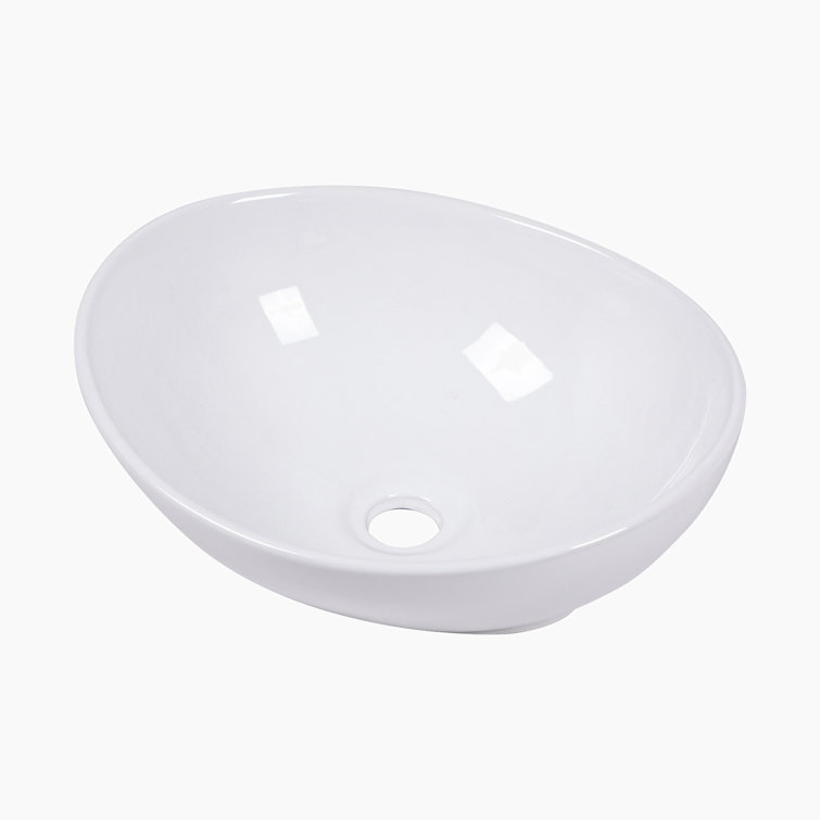 Glossy White Ceramic Oval Bathroom Vessel Sink