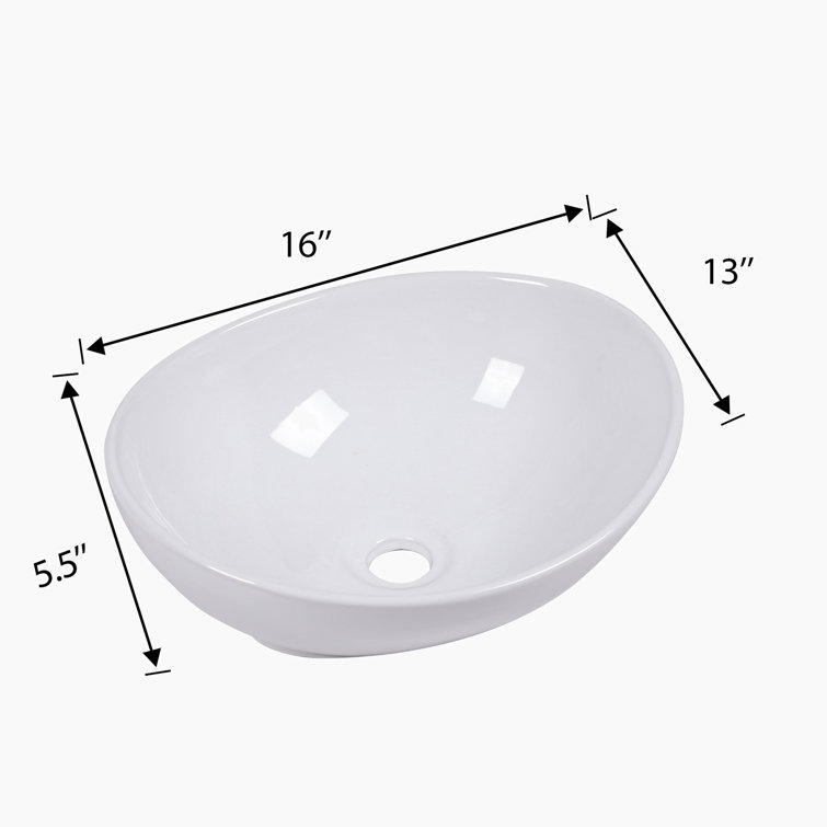 Glossy White Ceramic Oval Bathroom Vessel Sink