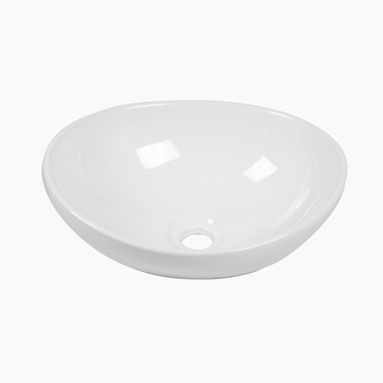 Glossy White Ceramic Oval Bathroom Vessel Sink