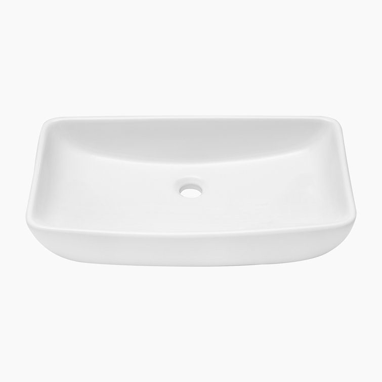 24" x 15" White Ceramic Rectangular Bathroom Vessel Sink