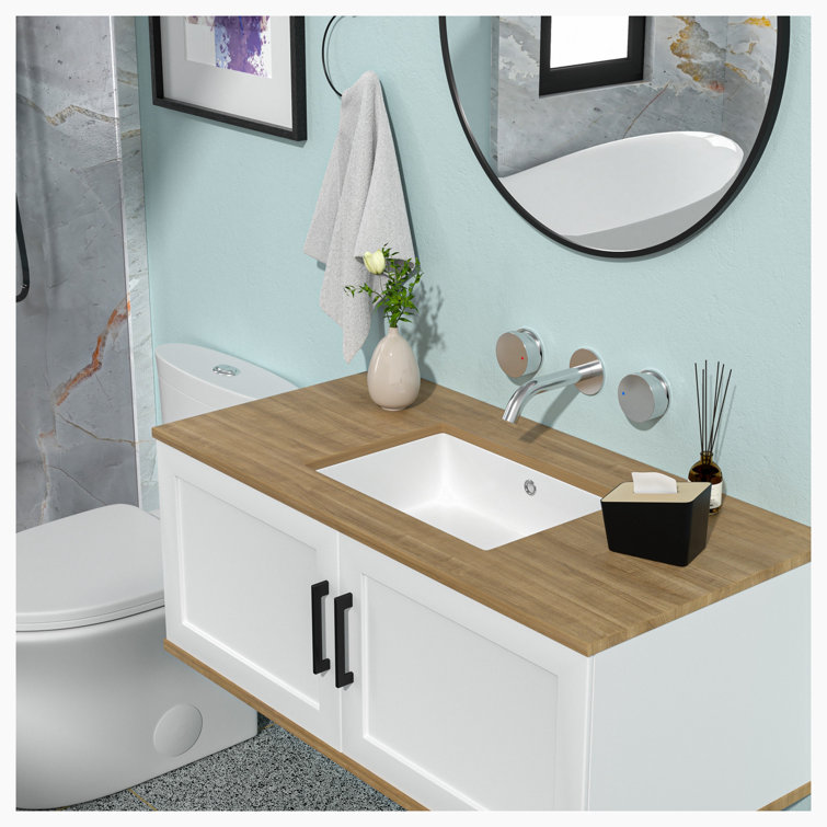 Hewei 14'' White Ceramic Rectangular Undermount Bathroom Sink